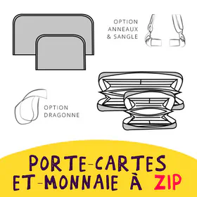Un croquis en noir et blanc d'un portefeuille zippé sur 3 côtés.