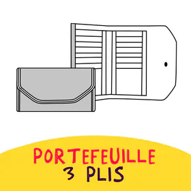 Un croquis en noir et blanc d'un portefeuille 3 plis.